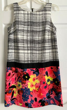 Ann Taylor Loft Sz 4 Mod Floral Plaid Shift Dress Sleeveless Color Block - £15.52 GBP