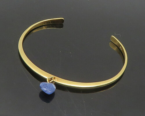 925 Sterling Silver - Vintage Sodalite Gold Plated Shiny Cuff Bracelet -... - $42.70