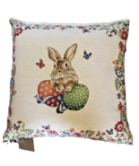 Caldeira Embroidered Bunny Tapestry Throw Pillow Cushion Easter Eggs Dow... - £68.02 GBP