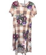 NWT LuLaRoe Medium Peach Mauve White Plaid &amp; Floral Carly Swing Dress - $39.59