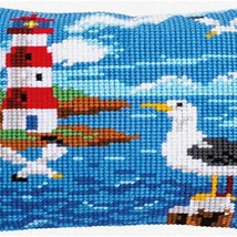 Seagull Serenade Cross Stitch Pillow Kit - DIY Embroidery Set with Cotton Fabric - £110.05 GBP