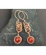Handmade copper earrings: chainmail helm weave with wire wrapped red agate - €23,11 EUR