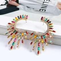 Exaggerated Fashion Jewelry Round Earrings  For Women 2022 Boho Crystal Fairy Gr - £10.46 GBP