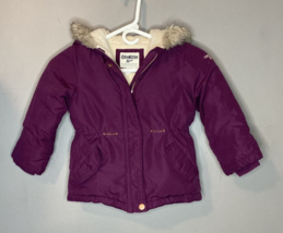 OshKosh B-Gosh Girls Purple Faux Fur Trim Hood Fleece Lined Zip Up Winte... - $9.50