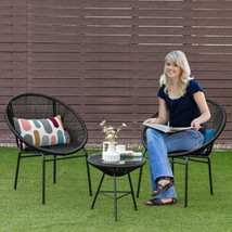 3PCS Patio Acapulco Furniture Bistro Set with GlassTable-Black - £152.77 GBP