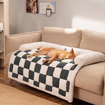 Pet Couch Covers For Sofa, Small Dog Couch Cover Bed Cozy Cream Plaid Washable P - $54.99