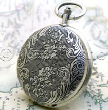Pocket Watch Real Silver Plated for Men 41 MM BrassCase with Fob Chain Box P102 - £20.90 GBP