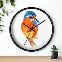 Australian Kingfisher Watercolor Wall Clock - Time with Nature&#39;s Beauty - £44.23 GBP