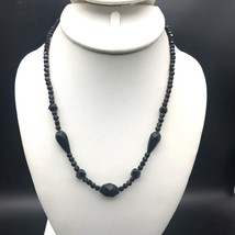 Antique Czech Glass Black Beads, French Jet Beaded Strand Flapper Necklace - £74.24 GBP