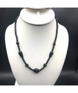Antique Czech Glass Black Beads, French Jet Beaded Strand Flapper Necklace - £74.02 GBP
