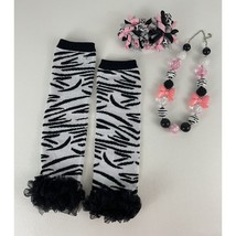 Girls Sz 2 3 4 Set Pink Zebra Print Necklace Barrettes Leg Covers 3 Pc L... - $16.79