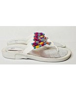 Womens White Rubber Colorful Beaded Thong Waterproof Flip Flop Sandals L... - $23.00 CAD
