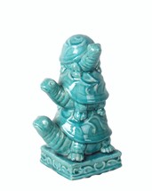 11 1 2 Inch Tall Turquoise Blue Ceramic Stacked Turtles Statue - £31.58 GBP