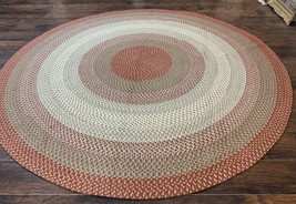 Large Round American Braided Rug 8x8 ft Wool Vintage Multicolor - £1,212.51 GBP