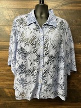 Maggie Barnes Shirt Women Sz 22 Sheer Tunic Leaves Floral Tropical Buttons Blue - £12.48 GBP