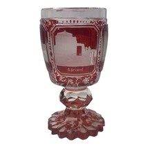 Antique Ruby Red Flashed Clear Etched Glass Vase Classical German Buildings 6.25 - £69.96 GBP