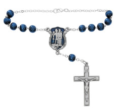 Police Officer&#39;s Auto Rosary with a Blue Enameled St. Michael Pendant - £17.36 GBP
