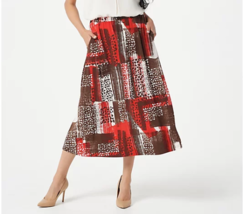 Bob Mackie Brush Stroke Printed Relaxed Fit Skirt (Red, X-Small) A384148 - £7.32 GBP