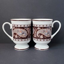 GHC White Dark Brown Paisley Pattern 8 oz. Porcelain Coffee Mug Cup Set ... - $19.80