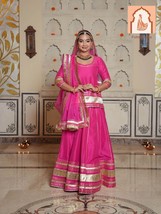 Pink Silk Kurta Skirt Set with Dupatta - Regal Rajputi Poshak Inspired - $2,063.08 MXN