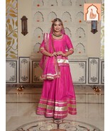 Pink Silk Kurta Skirt Set with Dupatta - Regal Rajputi Poshak Inspired - $2,040.11 MXN