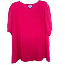 Cece Womens Blouse Pink Size 3X Swiss Dot Round Neck Short Sleeve Pullover - $18.81