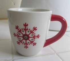 Longaberger Vitrified Pottery Red Handle &quot;SNOWFLAKE&quot; Coffee/Hot Chocolate Mug - $11.88