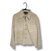 Vintage Women&#39;s Suede Leather Shirt Jacket Beige Snap Button Front Size ... - £15.79 GBP