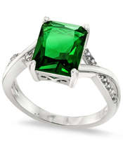 Charter Club Silver Plated Pave and Green Emerald-Cut Crystal Twist Ring, Size 8 - £14.42 GBP