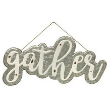 Galvanized Gather Metal Wall Sign with Jute Rope Hanger Wall Home Decor 20&quot;Long  - £12.46 GBP