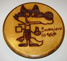 Voochko Sarajevo Olympic Games 1984 mascot wood plate pyrography - $13.49