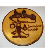 Voochko Sarajevo Olympic Games 1984 mascot wood plate pyrography - $18.44 CAD