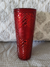 Starbucks Red Winter Holiday 2021 Jeweled Cold Cup Tumbler 24 Oz Retired Faceted - £12.13 GBP