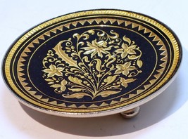 Damascene Black and 24K Gold Footed Decorative Dish Toledo - 7cm floral - $34.83