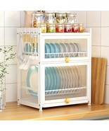 Kitchen Countertop Dish Rack with Dust Cover-Carbon Steel Tiered Shelf, ... - $93.05
