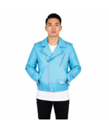 Turquoise Lambskin Genuine Men&#39;s Jacket Handmade Leather Soft Causal Mot... - $196.20 CAD+