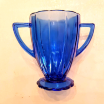 Hazel Atlas Open Sugar Bowl Newport VTG Blue Cobalt Glass Scalloped Pede... - $14.78