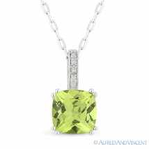 1.55 ct Cushion Cut Peridot Gemstone &amp; Diamond Pendant Necklace 14k White Gold - £332.91 GBP