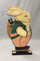 Vintage Metal Handmade Hand Painted Easter Rabbit Bunny Basket Eggs 14.2... - £21.30 GBP