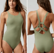 Athleta Palm One-piece Swimsuit NEW Size Small Olive Green - $64.35
