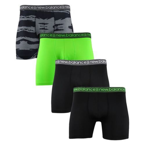 New Balance Men's Black, Neon Green, Striped Pattern 4 Pack Boxer Brief (S03)