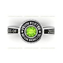 Custom Round Birthstone Silver 925 School Class Ring for Her Precious Collection - £89.95 GBP