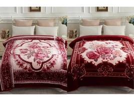 Burgundy Flower - Queen Mink Blanket Korean Style Reversible Tiger Blanket - £63.19 GBP