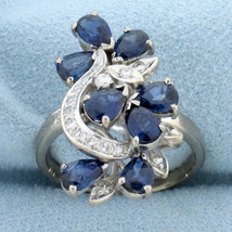 Vintage 4ct TW Sapphire and Diamond Designer Ring in 14K White Gold - £1,776.46 GBP