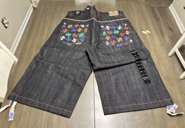 Vtg NWT Sz 36 Koman Denim Black Jeans Shorts Embellished Pockets Y2K Hip... - £39.87 GBP