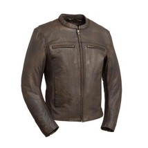 Men&#39;s Biker Leather 0.08-0.09mm Drum Dyed Naked Cowhide Biker Jacket - £187.73 GBP