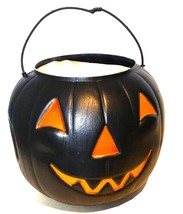 Black Halloween 8&quot; Blow Mold Jack o Lantern Trick or Treat Pail by General Foam - £14.77 GBP