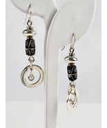 Sterling Silver Onyx Bead Carved Dangling loops Earrings Mexico 925 - £24.77 GBP