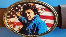 Johnny Cash Epoxy Belt Buckle Country Music- USA FLAG AMERICAN PATRIOT - £13.97 GBP