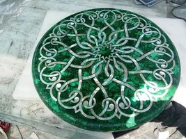 15&quot; Round Green Marble Table Top Malachite Gemstone Computer Desk Furnit... - $13,257.40 MXN